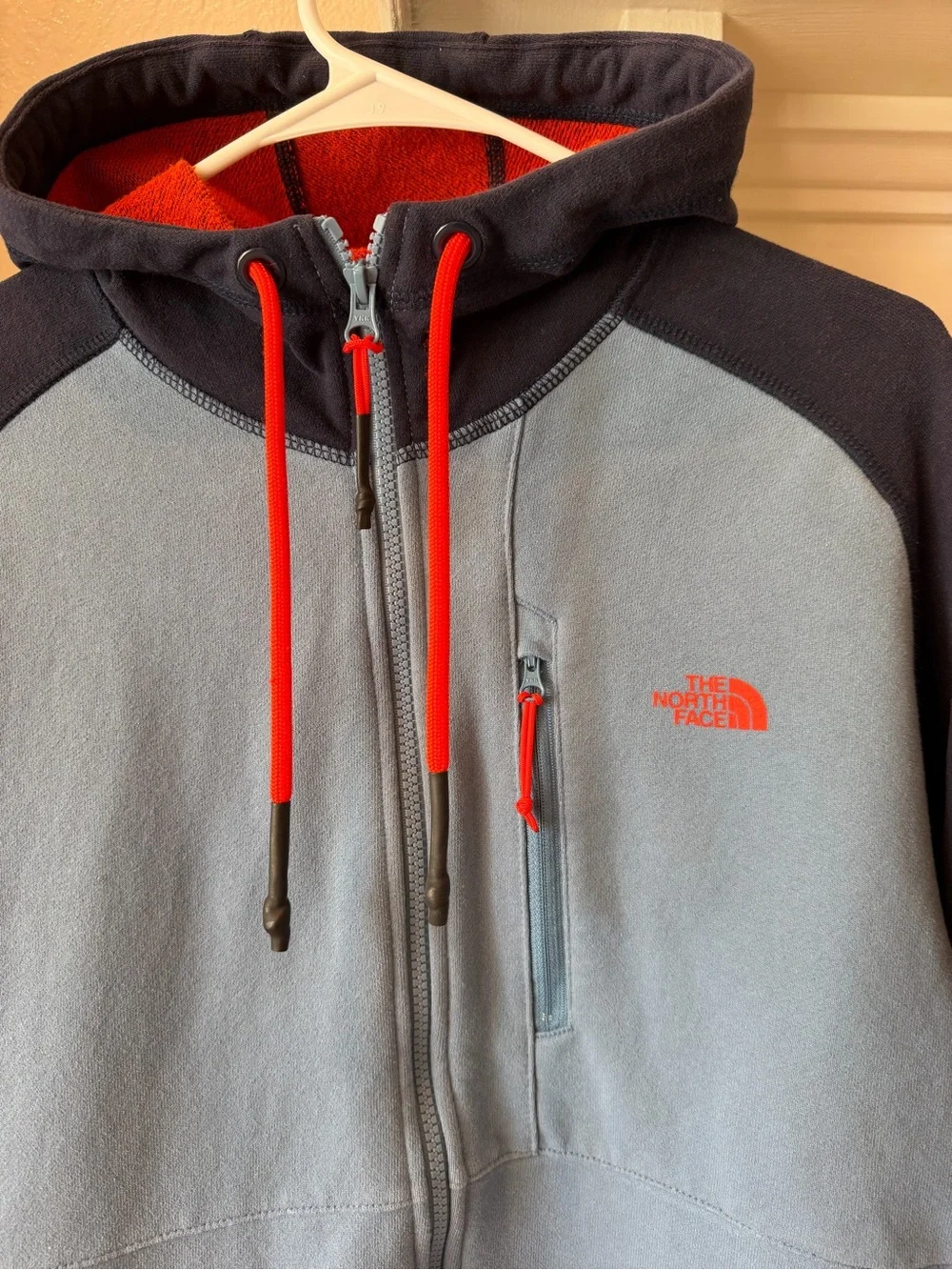 The North Face Men’s Full Zip Hoodie Blue Navy Orange Large